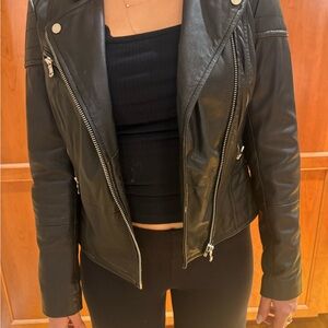 Barneys New York Black Leather Moto Jacket